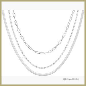 14K Gold Plated Dainty Layering Necklaces Snake Chain Curb Link Paperclip